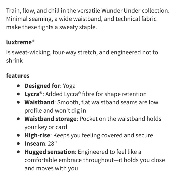 lululemon athletica “Wunder Under” High-Rise Tight 28”, Size 6 - Picture 6 of 11